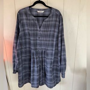 Zapelle, Pintuck Pleat Cotton Check Tunic Shirt, Size 3X - 26W, Pre-owned